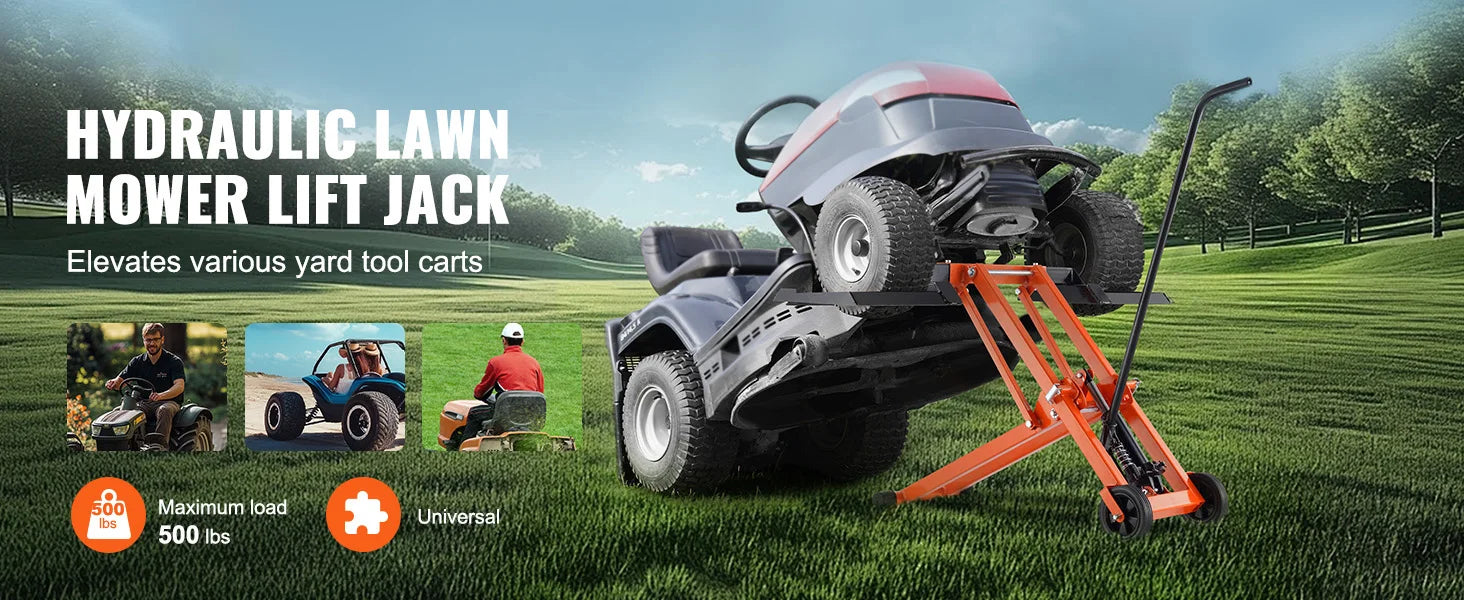 Lawn Mower Lift with Hydraulic/Threaded jack, 500/880 Lbs Adjustable Movable Lawn Lifter for Lawn Mower Garden Tractor
