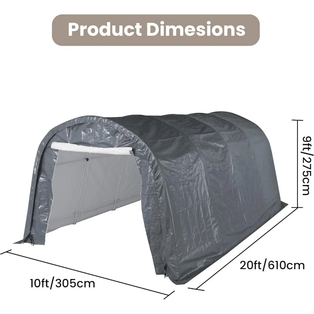 Carports, 10x20 FT Heavy Duty Car Canopy Garage, with All-Steel Metal Frame & Double Zipper Doors, Round Portable Outdoo