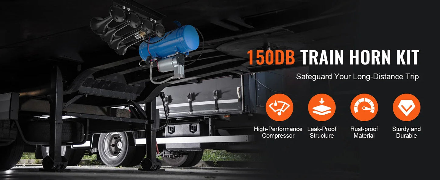 4-Trumpet Train Horn Kit 150dB - 12V Air System