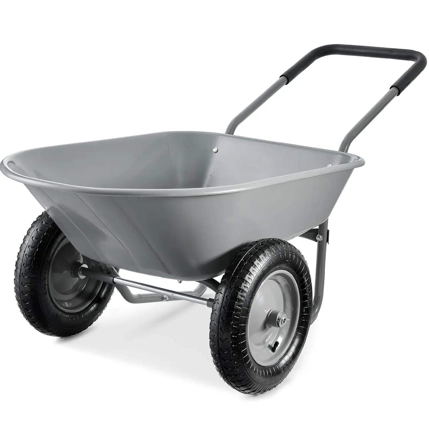 Dual-Wheel Home Utility Yard Wheelbarrow Garden Cart w/Built-in Stand for Lawn, Gardening, Construction - Gray