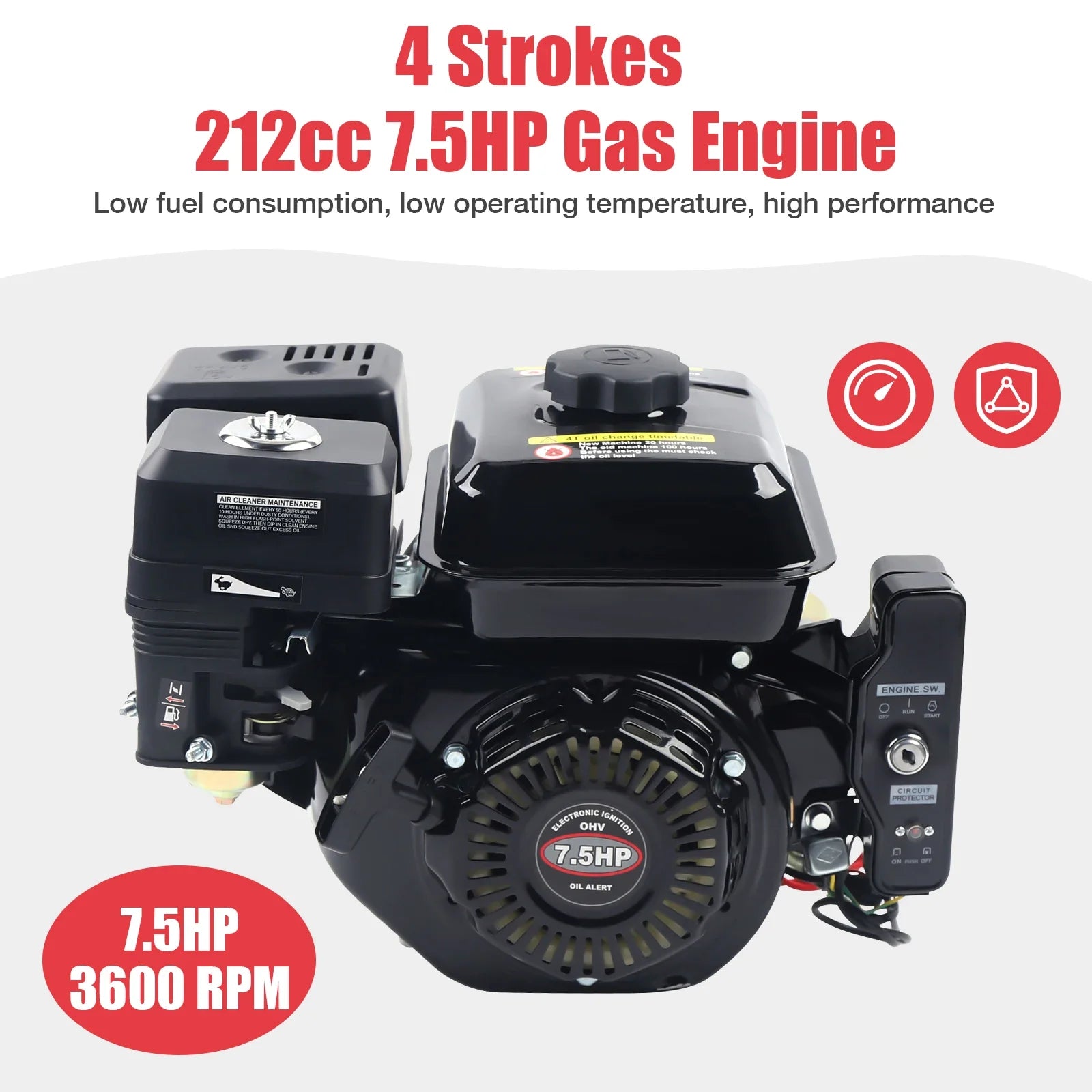 4 Strokes 212cc 7.5HP Gas Engine with Electric Start Upgrade Version For Go Kart Pressure Washers Log Splitters