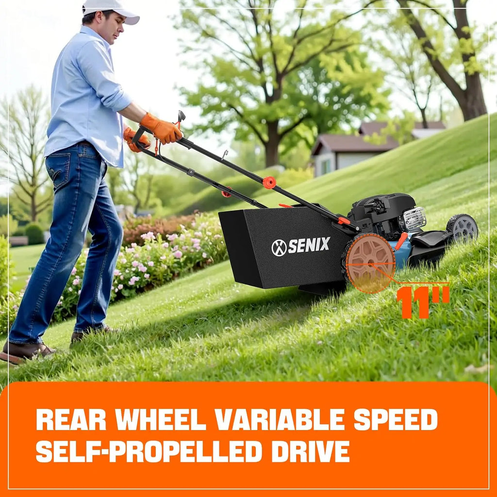 Self Propelled Lawn Mower Gas Powered 163cc 4-Cycle Engine Rear Wheel Drive Variable Speed 6 Height Adjustments