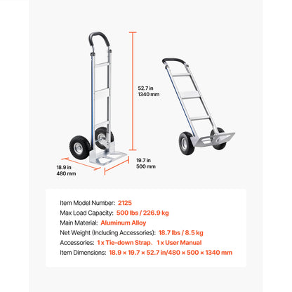 Hand Truck Dolly 500 lbs with Non-Slip Wheels