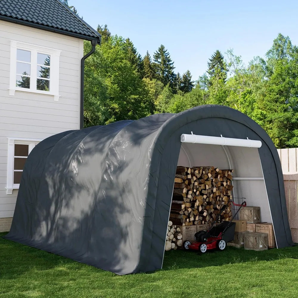 Carports, 10x20 FT Heavy Duty Car Canopy Garage, with All-Steel Metal Frame & Double Zipper Doors, Round Portable Outdoo