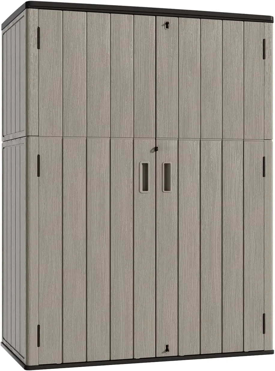 Vertical Outdoor Storage Cabinet Waterproof, Outdoor Resin Tool Shed for Patio Furniture (Coffee Color)