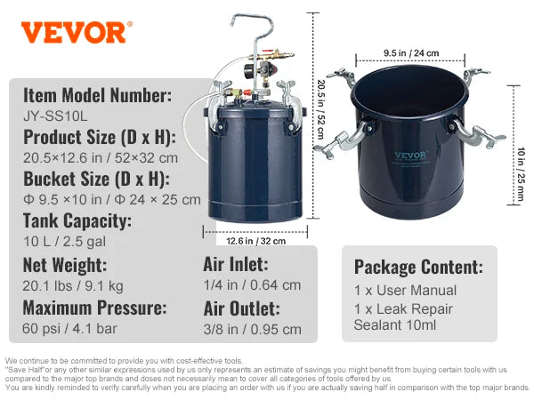 10L Spray Paint Pressure Pot Tank Air Paint Pressure Pot Metal Rack Leak Repair Sealant for Industry Home Construction
