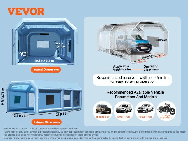 Paint Booth Inflatable Spray Booth with Powerful Blowers and Air Filter System Portable Car Paint Booth