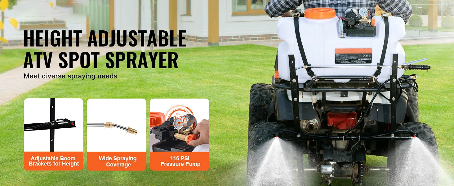 ATV Spot Sprayer 15.9 Gal/60 L ATV/UTV Broadcast Sprayer with Nozzle Boom 12 V Pump Weed Sprayer with Water Tank White