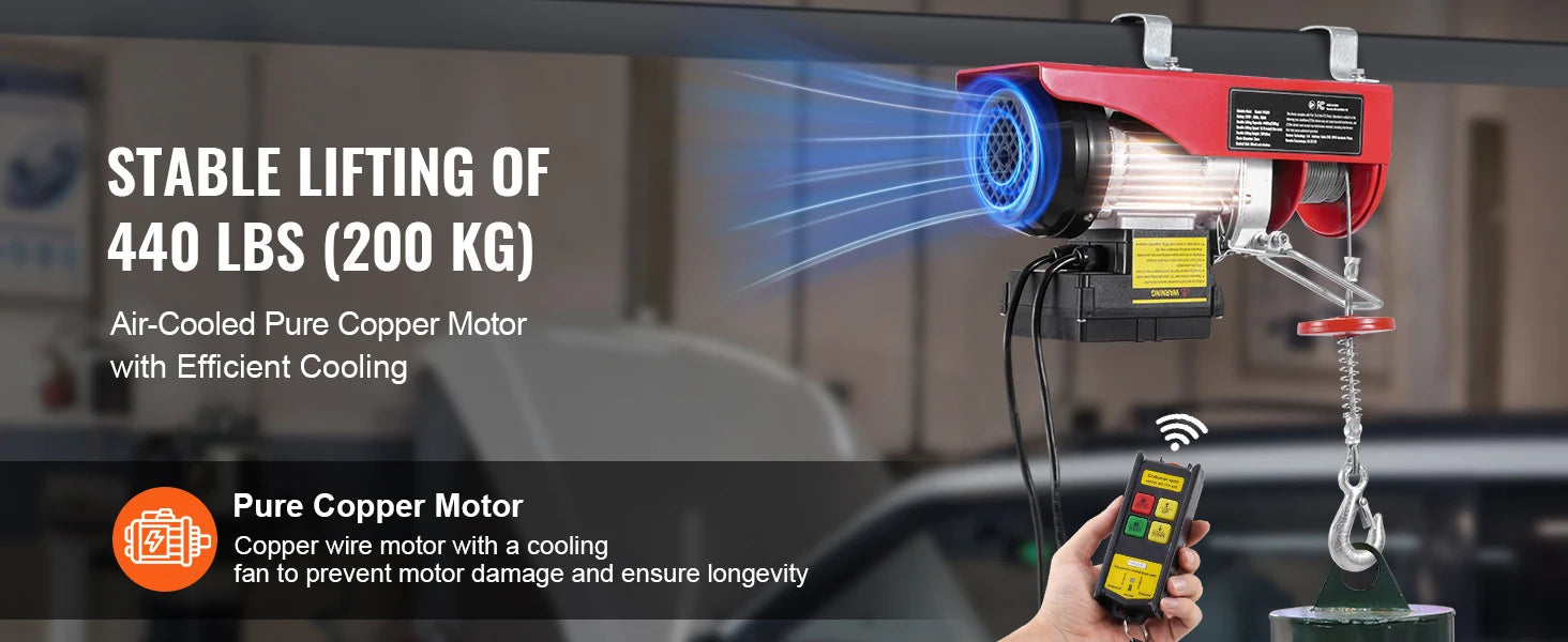 440lbs Wireless Electric Lifting Hoist with 40ft Single/20ft Double Slings Lifting Height Lift Hoist for Garage