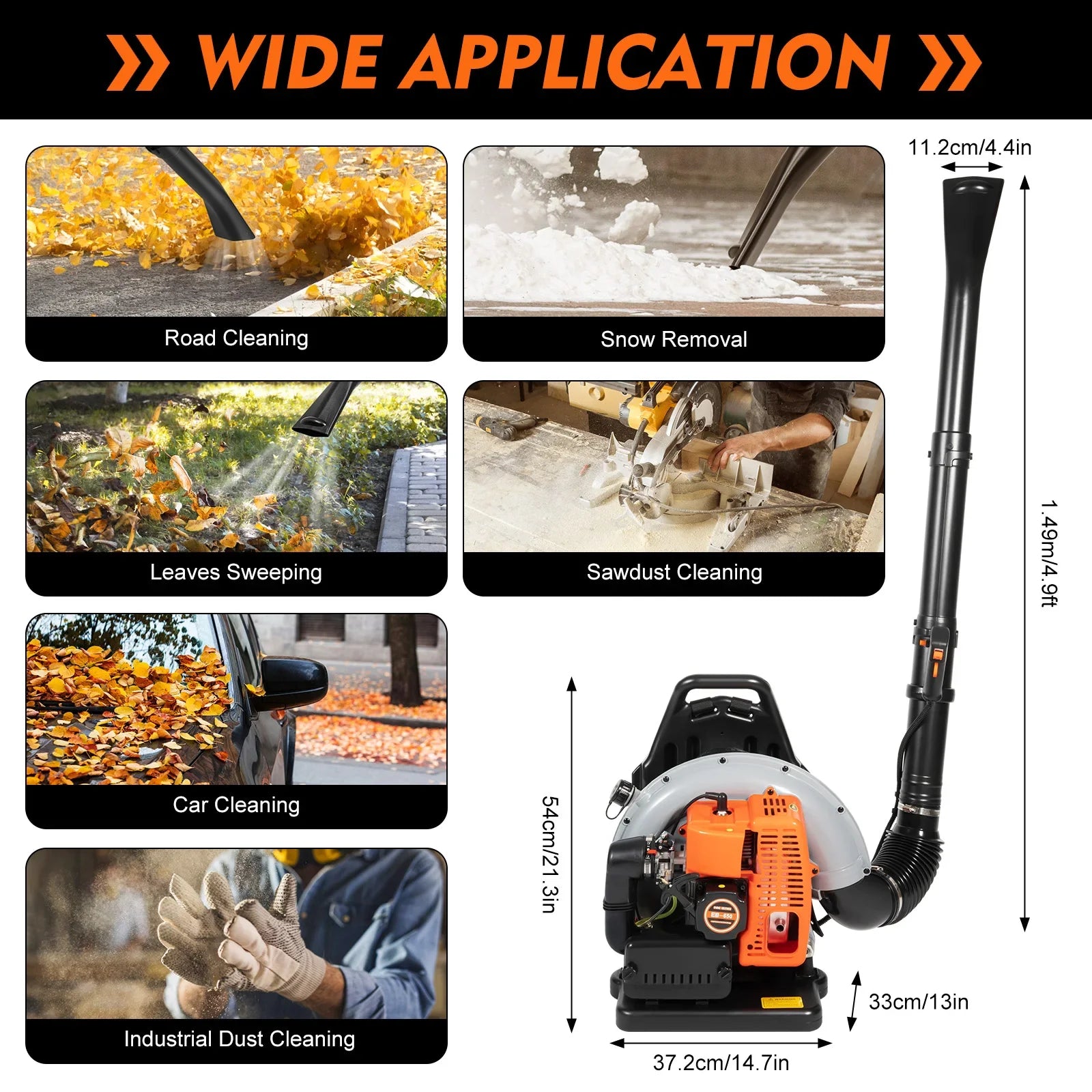 Backpack Leaf Blower 63CC 2 Stroke Gas Powered Leaf Blowers with 1.8L Fuel Tank,  Air Cooling Grass Blower for Yard