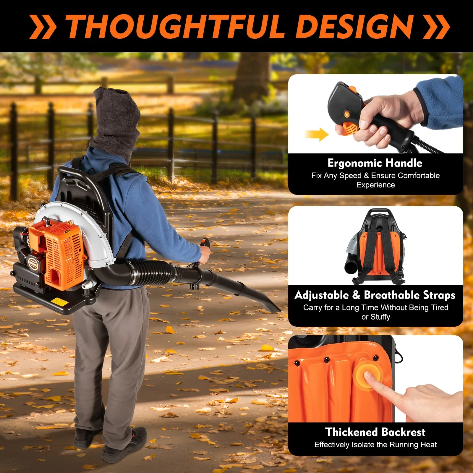 Backpack Leaf Blower 63CC 2 Stroke Gas Powered Leaf Blowers with 1.8L Fuel Tank,  Air Cooling Grass Blower for Yard