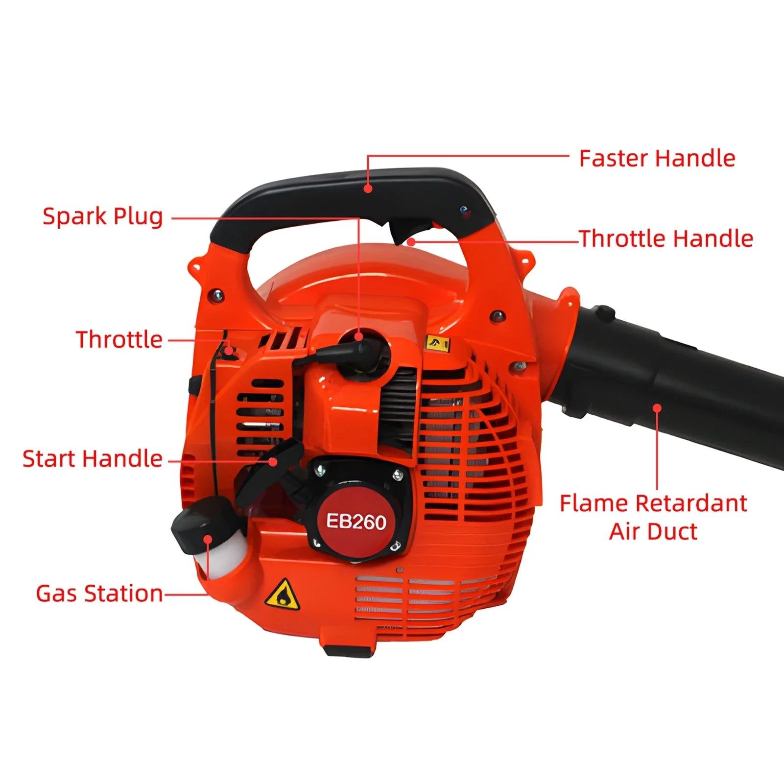 750W Gas Powered Leaf Blower 2Stroke Engine 25.4CC 275.45CFM Air Volume 0.65L Oil Tank Handheld Blower Powerful Wind Snow Blower