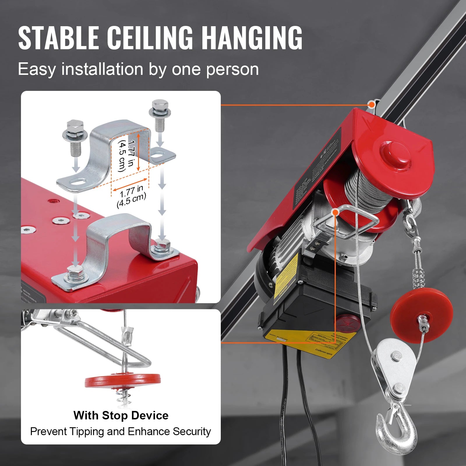 440lbs Wireless Electric Lifting Hoist with 40ft Single/20ft Double Slings Lifting Height Lift Hoist for Garage