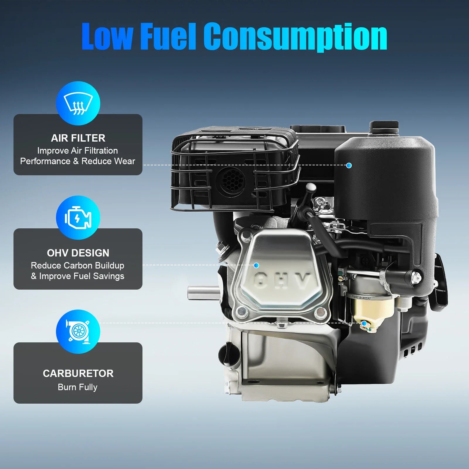 7.5hp 4-Stroke Gasoline Engine 212CC Standing Motor Single Cylinder 3600rpm Air Cooling Recoil Starting for Industrial/Kart
