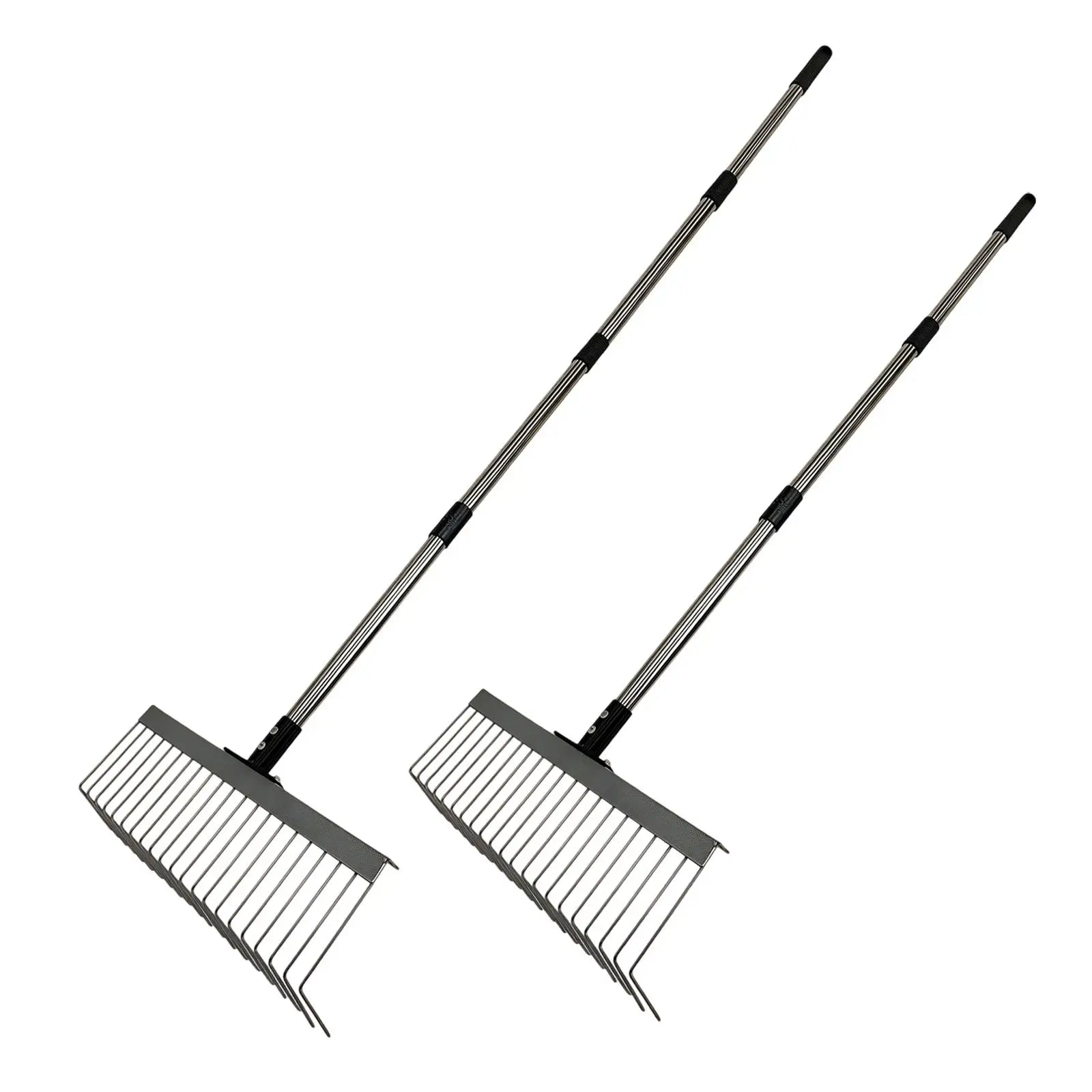 Heavy Duty Garden Thatch Rake Multifunctional, Metal Splicing Handle 40cm Wide L Shaped Tines