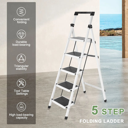 Heavy-Duty Step Ladder Stool with Handrail - Anti-Slip