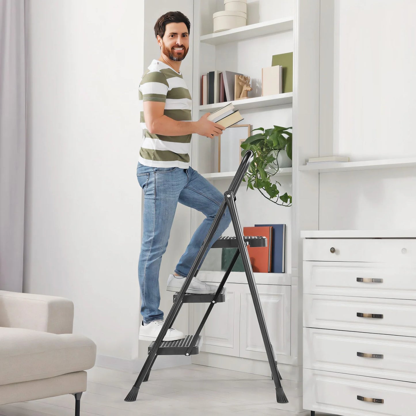 2/3-Step Folding Ladder Stool 800 lbs - Anti-Slip