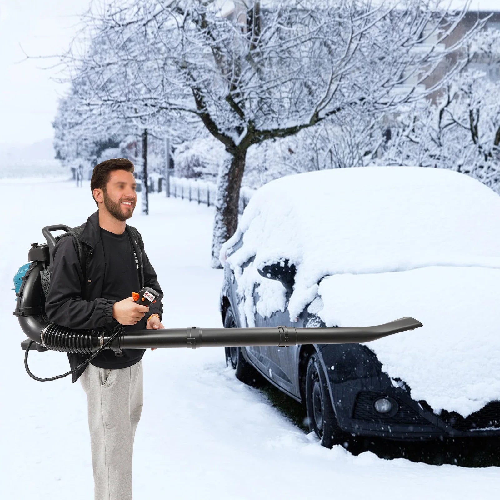 75.6CC 4 Stroke Backpack Leaf Blower 2.6KW Gasoline Powered Engine Lawn Blower Cordless Snow Dust Blowing Cleaning Tool 7000Rpm