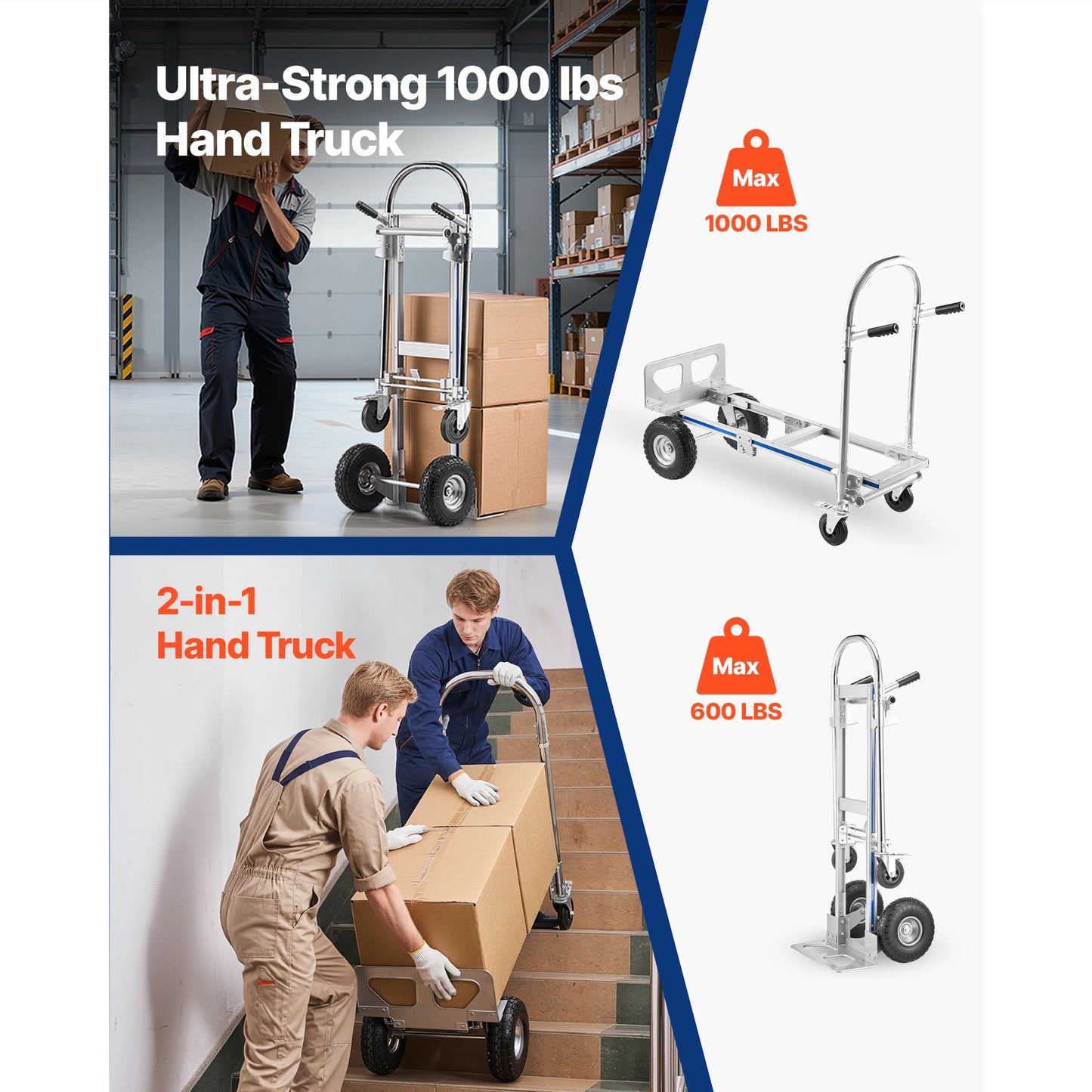 2-in-1 Convertible Hand Truck Dolly 1000 lbs