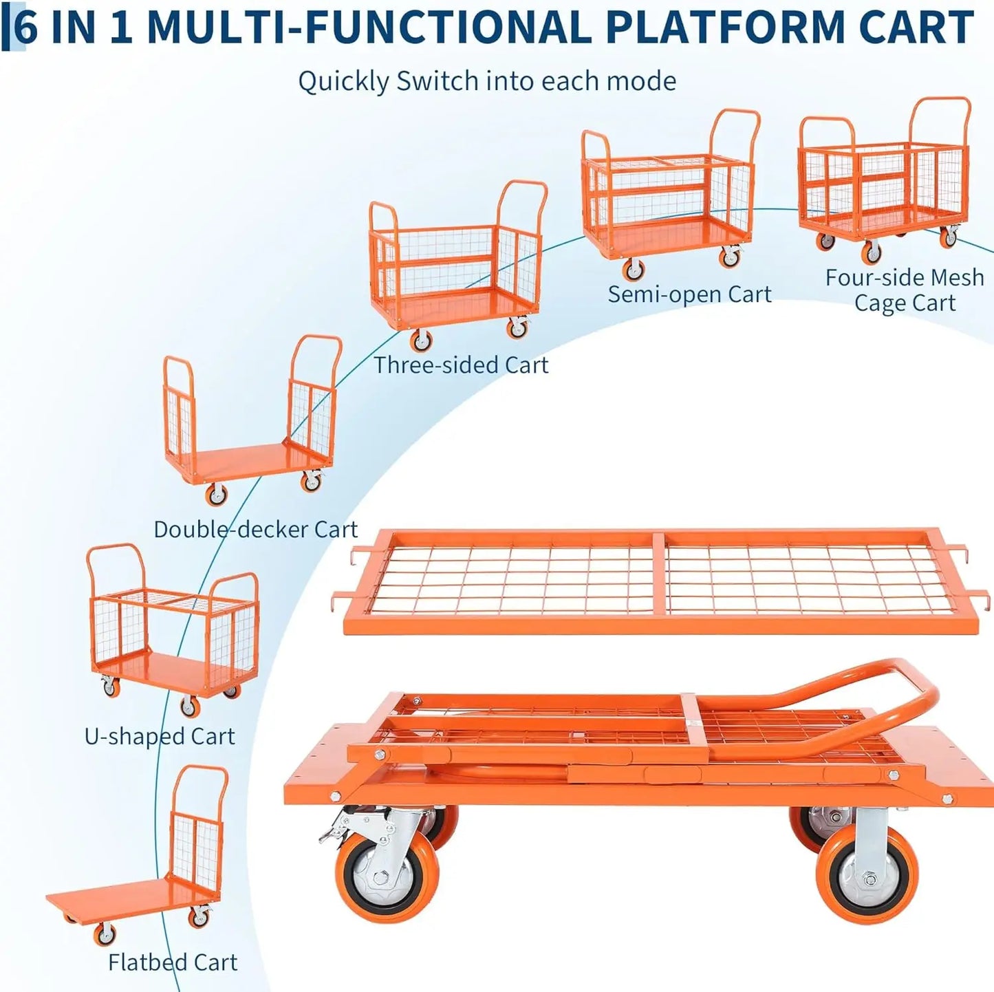 6-in-1 Platform Truck Cart with Cage 1800 lbs