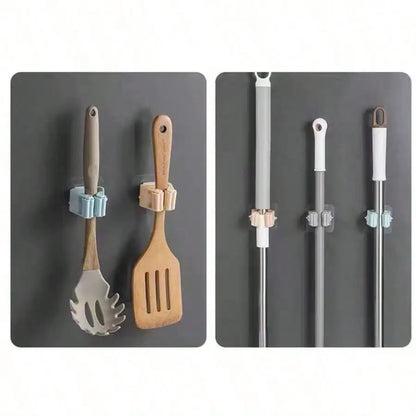 Clear Adhesive Mop & Broom Wall Clip - No Drill