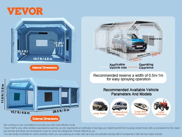 Paint Booth Inflatable Spray Booth with Powerful Blowers and Air Filter System Portable Car Paint Booth