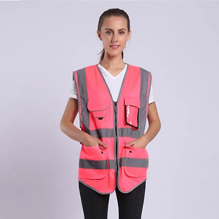 Pink Hi-Vis Work Vest for Women with Pockets & Zip