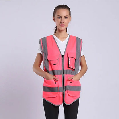 Pink Hi-Vis Work Vest for Women with Pockets & Zip