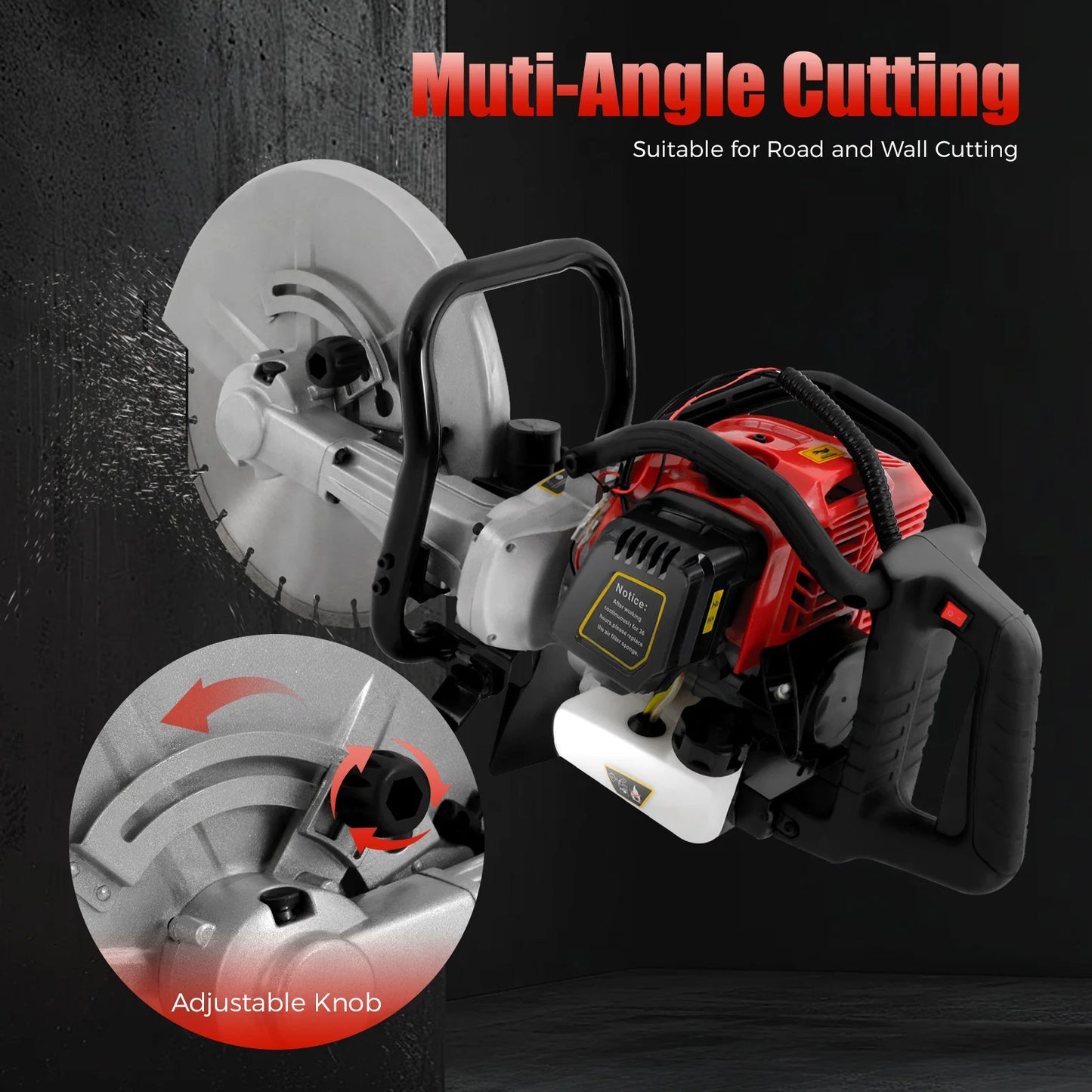 Concrete Cutter Saw 1400W - Gas Wet Saw 13" Blade