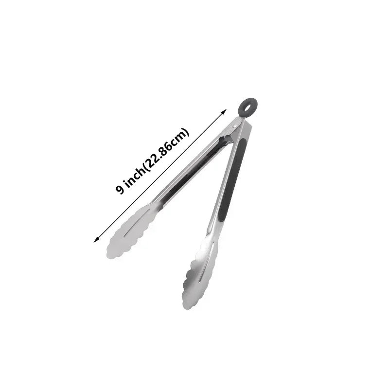 1Pcs BBQ Grill Tongs Salad Steak Spaghetti Candy Charcoal Meat Stainless Steel Camping Barbecue Kitchen Frying Food Clips Clamp