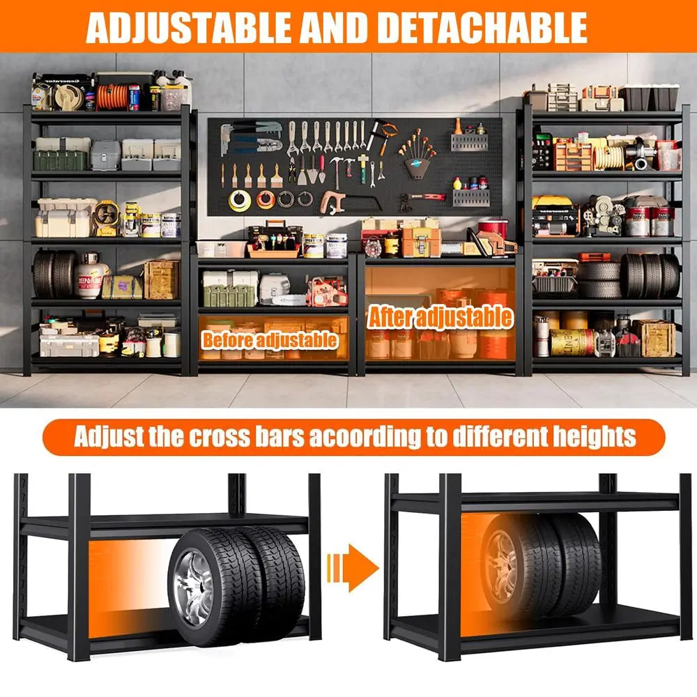 5-Tier Garage Shelving 3000 lbs, 71" H Metal Rack