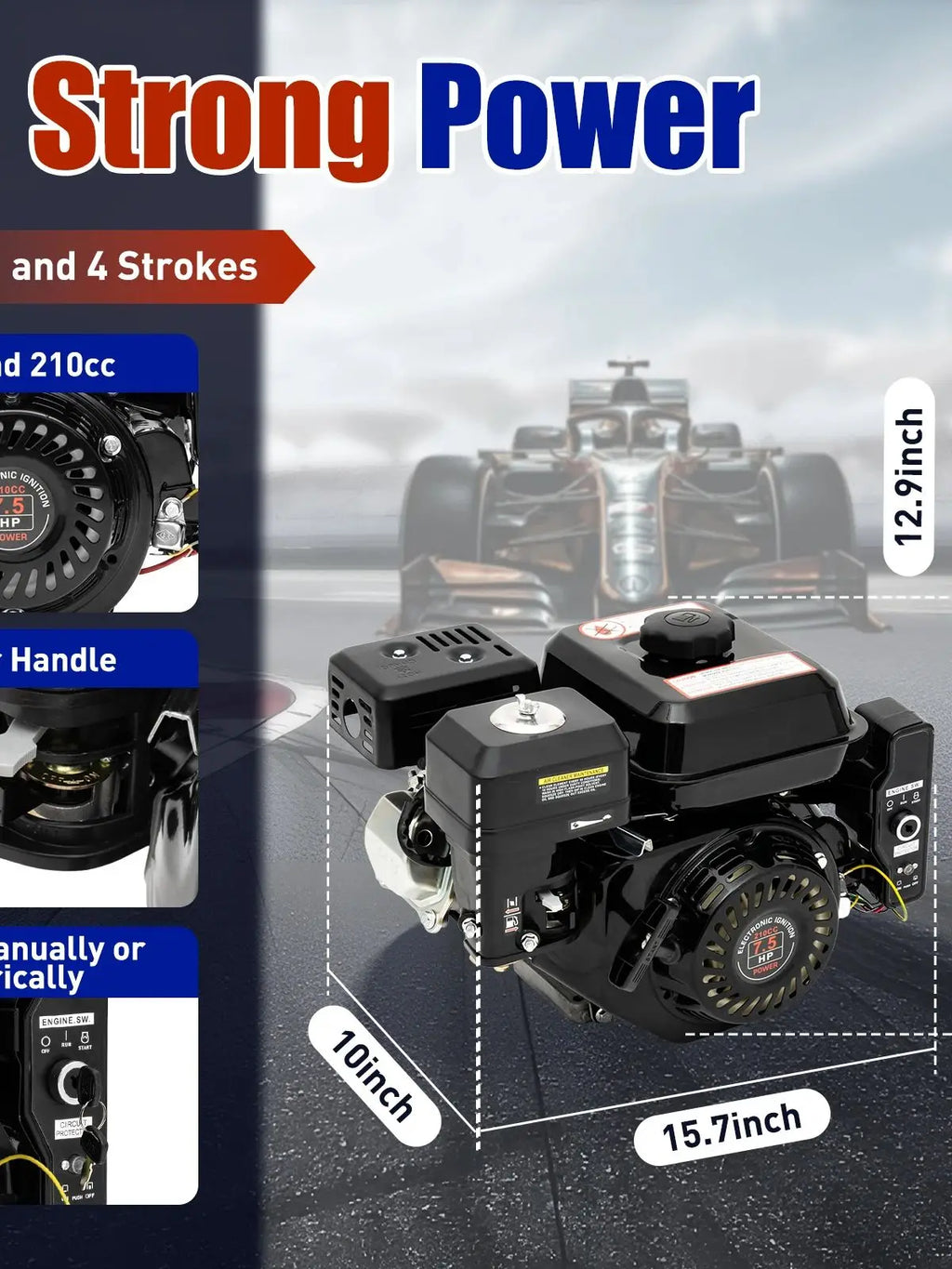 4 Strokes 212cc 7.5HP Gas Engine with Electric Start Upgrade Version For Go Kart Pressure Washers Log Splitters