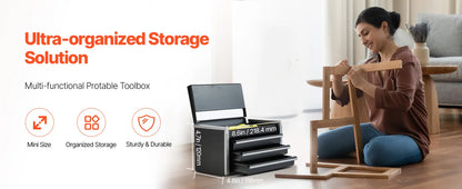 Portable Metal Tool Box with 3 Drawers