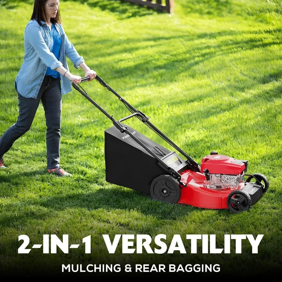 Gas Powered 21Inch 144cc Engine 2in1 WalkBehind Push Lawn Mower for Large Yard Maintenance Oil Included Ideal for Residential a