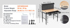 2000lbs Hardwood Workbench Oak Plank Garage Work Table Carbon Steel with 3m Cable 30 Hooks for Garage Office Workshop