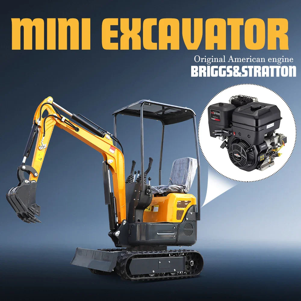 Mini Crawler Excavator 1.2 Ton EPA Engine Small Digger for Garden Farm Engineering Work, Multiple Auxiliary Tools Compatible.