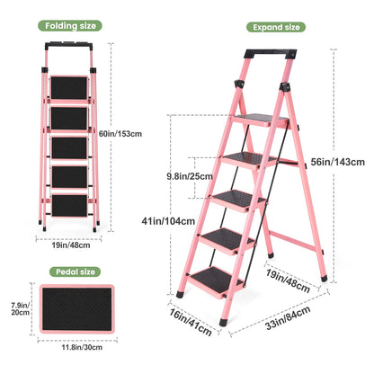 Heavy-Duty Step Ladder Stool with Handrail - Anti-Slip