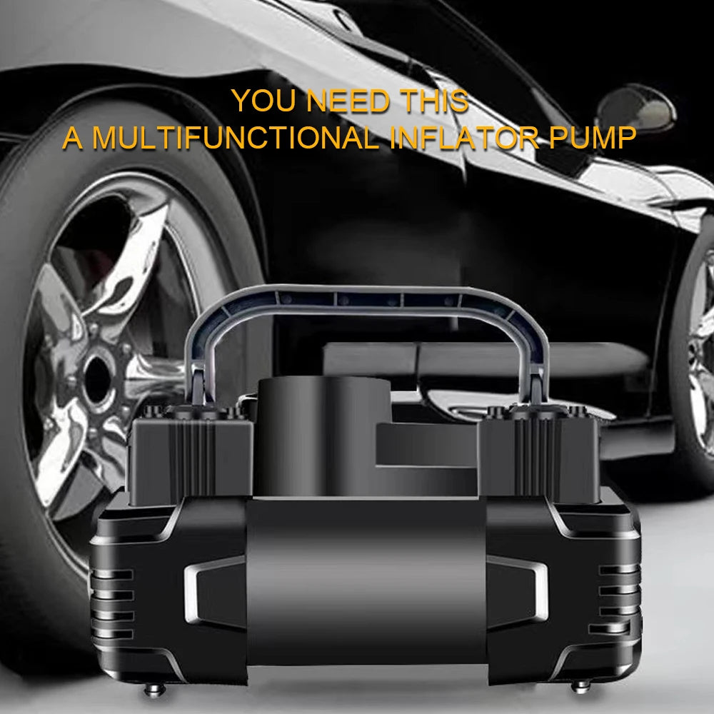 Mini 12V Car Air Compressor 150 PSI Dual Cylinder