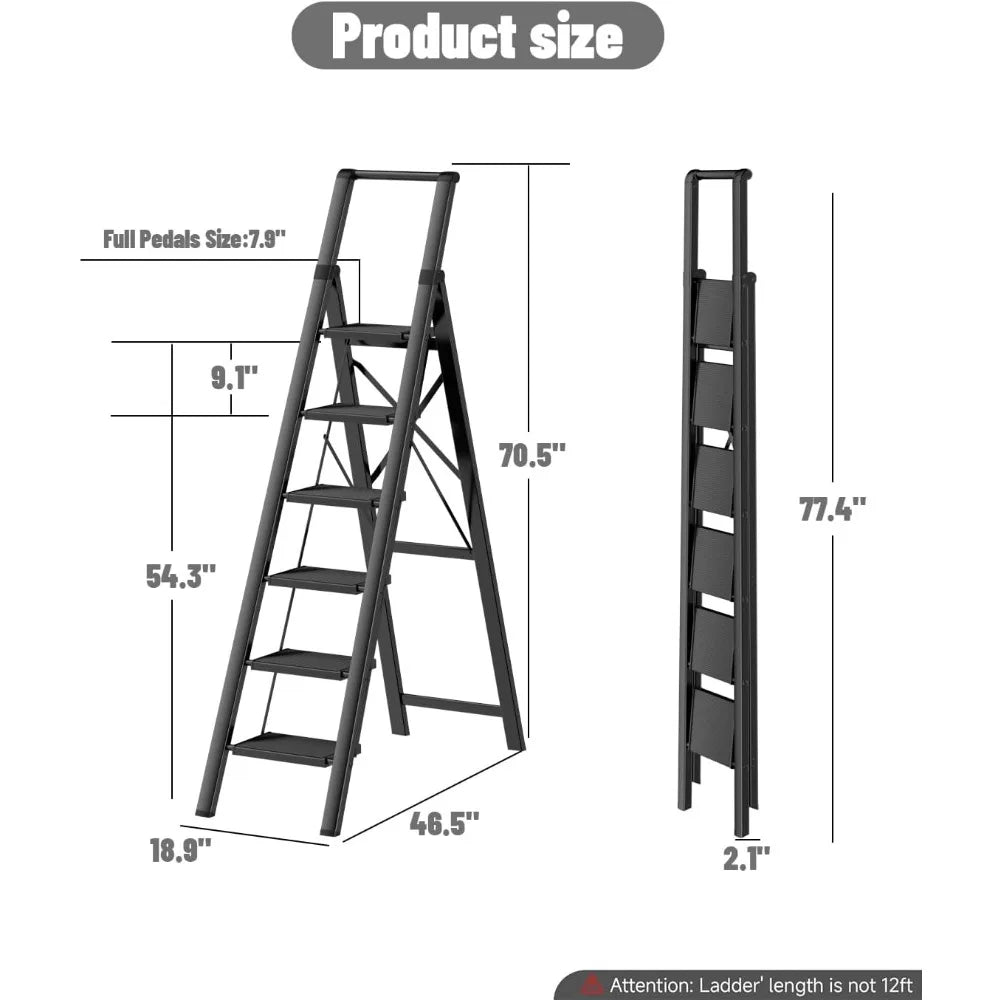 6-Step Folding Ladder for 12 ft Ceilings - Anti-Slip