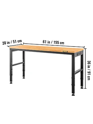 2000 lbs Adjustable Garage Workbench 48/61" L x 20" W Work Table with 28.3"-38.1" Height & Hardwood Top for Office Home