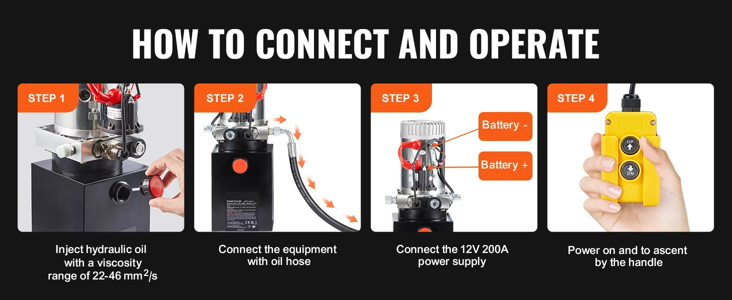 Hydraulic Pump 4-20 Quart Dump Trailer Pump Single Acting Dump Trailer Pump DC 12V Hydraulic Power Unit for Car Lifting