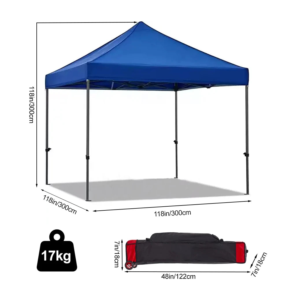 3x3m Pop Up Canopy Tent, Instant Setup, Vented Roof, Waterproof, for Beach, Patio, Camping, with Bag, 8 Stakes & 4 Ropes