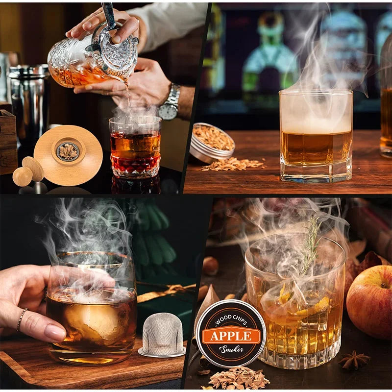 Whiskey Cocktail Smoker Kit With 6 Wood Chips & Metal Filters,fast Oxidation Aerator Bar Tool Set For Home Luxury Gifts