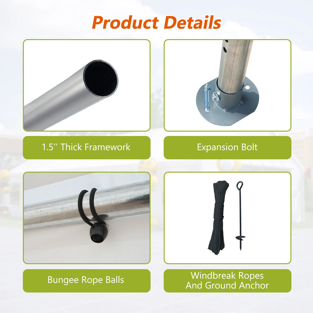 20x20FT Party Tent with 2 Storage Bags & Removable Sidewalls, Outdoor Canopy for Wedding, BBQ, Camping, Commercial Use