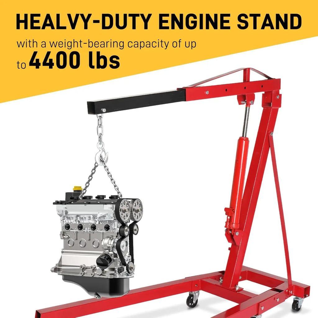 Engine Hoist 2 TON Folding Hydraulic Engine Motor Hoist Cherry Picker Shop Cranes Lift Red Shop Crane 4000 lb Heavy-Duty Engine