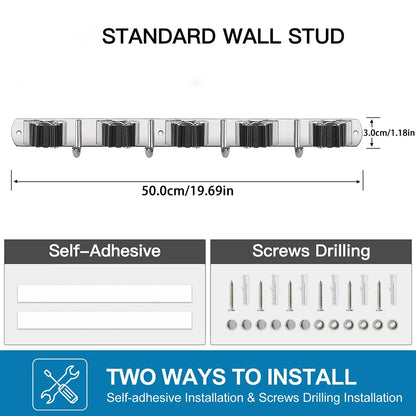 Wall Mount Stainless Steel Mop & Broom Storage Rack