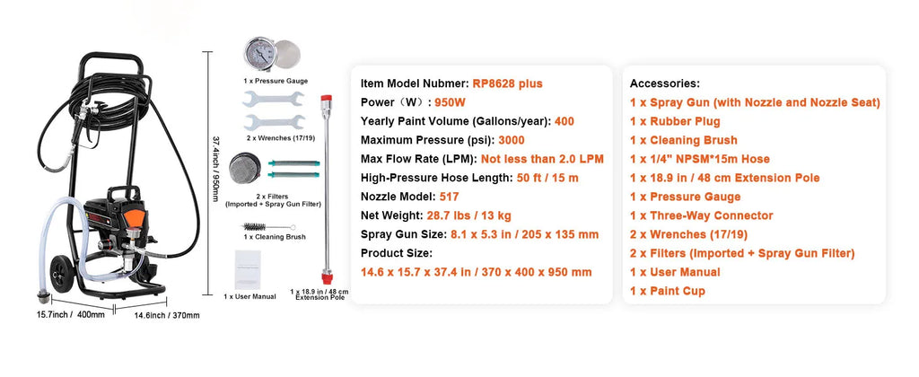 750W 950W Airless Paint Sprayer 3000PSI High Efficiency Electric Airless Sprayer Handheld Paint Sprayers Home Interior