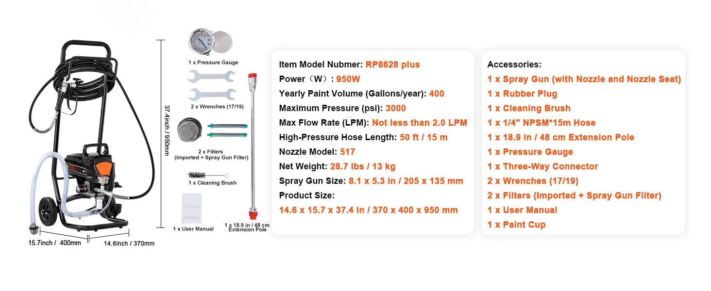 750W 950W Airless Paint Sprayer 3000PSI High Efficiency Electric Airless Sprayer Handheld Paint Sprayers Home Interior