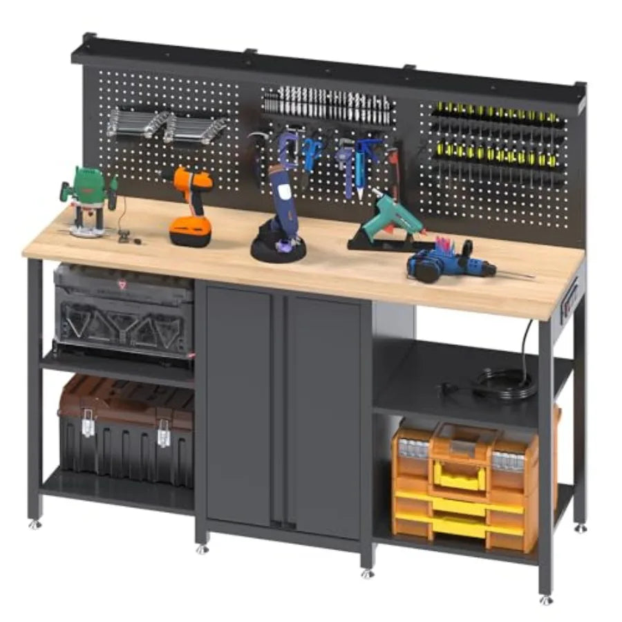 60" Workbench with Garage Cabinet Storage 2000 lbs