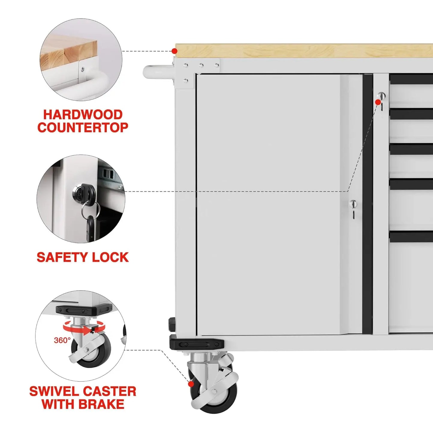 52" Rolling Tool Chest 5-Drawer with Power Strip
